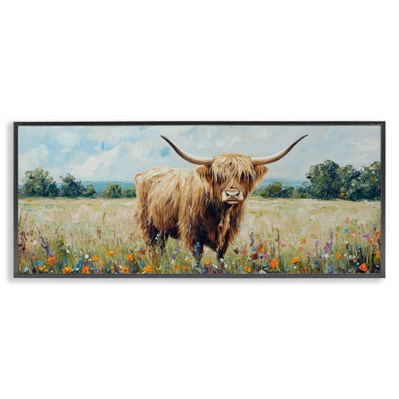 Highland Cow Meadow Framed Giclee, design by Petal Prints Design
