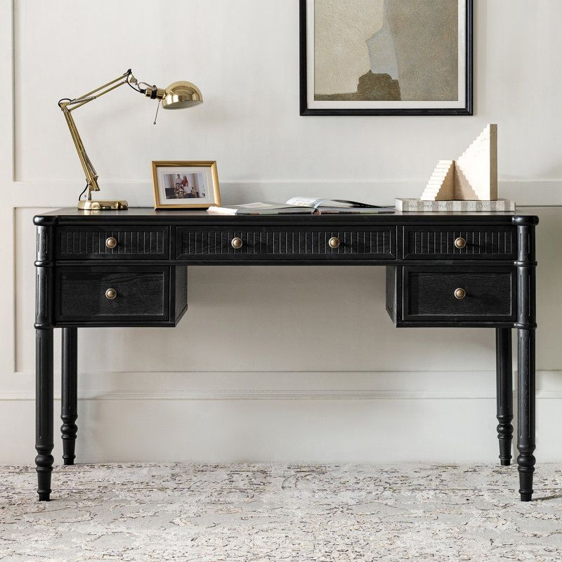 Hoai 55''W Transitional Fluted Simple Assembly Desk with Charging Station and Cable Management