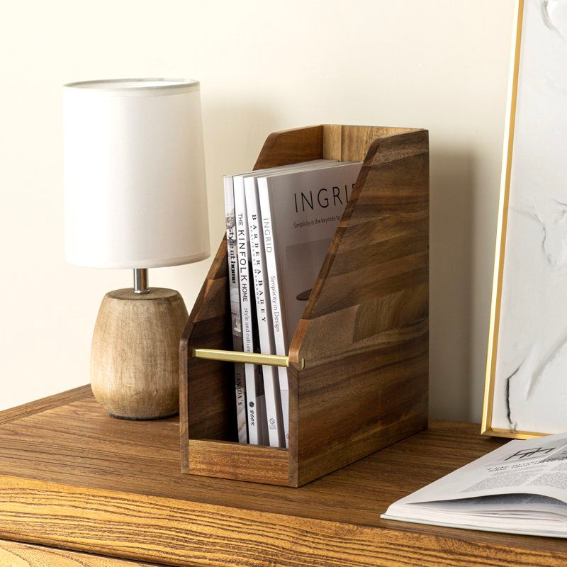 Acacia Wood Desk Magazine Holder File Rack